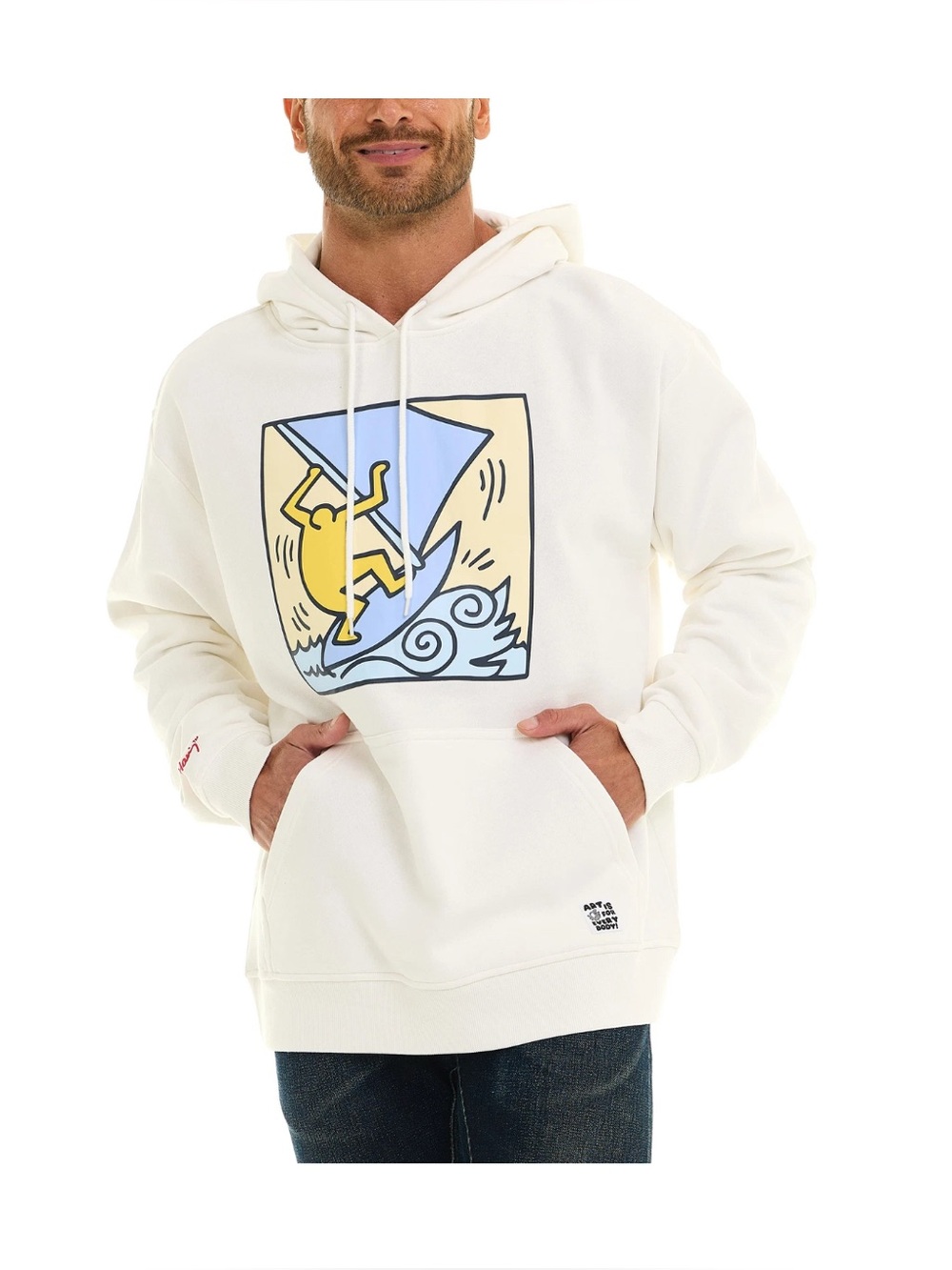 Keith Haring Men's Graphic Hoodie Art Fleece Pullover S M L XL XXL New ivory